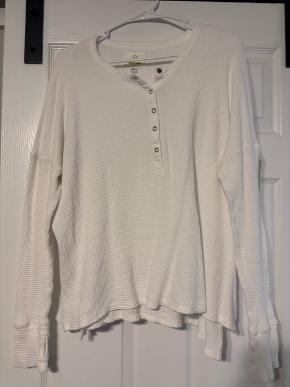 Aerie Women’s White Waffle Henley Long-Sleeve Top - Classic Casual